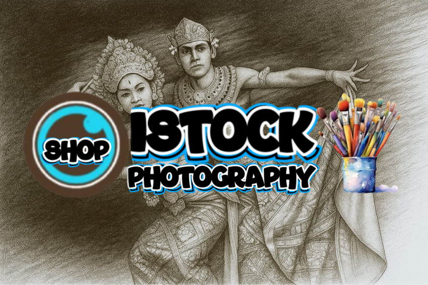 A pair of Legong Bali dancers.Pointillism