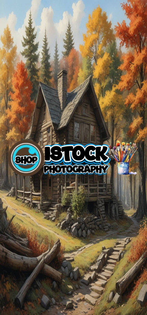 Serene Log Cabin Watercolor Art