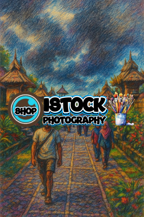 The village life of Panglipuran, Bali .Pencils colour