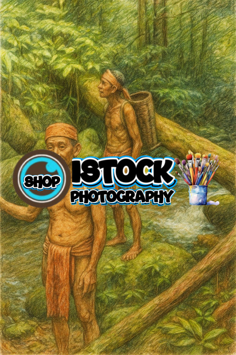 Punan Batu Tribe of Kalimantan.Pensil Colour