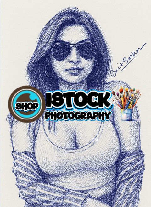 Ball pen sketch of Beautiful Lady