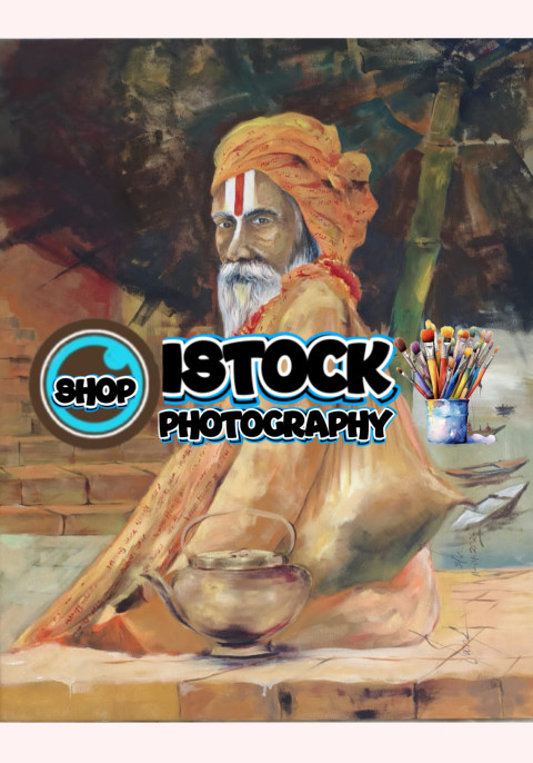 The Serene Saint – Varanasi Ghat Acrylic Painting on Canvas Sold By Sandilya Arts